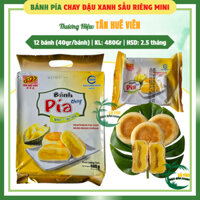 Bánh pía chay đậu xanh sầu riêng mini Tân Huê Viên 480Gr (gói gồm 12 bánh nhỏ, 40Gr mỗi bánh)