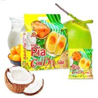 Bánh pía trứng muối cơm dừa sữa tươi không sầu riêng Mỹ Ngọc túi 380g, bánh pía đặc sản miền quê