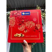 Bánh quy Julie's Assorted Biscuits 360g HT vuông lớn Hộp thiếc hình hoa gói quà Tết 2025 siêu đẹp