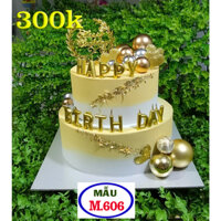 Bánh sinh nhật 2 tầng mầu vàng , bánh kem chụp hình