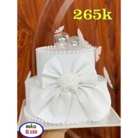 bánh sinh nhật 2 tầng nơ trắng , bánh mô hình