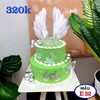 bạnh sinh nhật 2 tầng vương miệng cánh trắng xanh , bánh mô hình , trưng bày