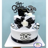 Bánh sinh nhật giả , bánh kem 2 tầng lụa đen chanel , G817