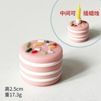 Bánh sinh nhật mini nhựa 1 tầng có cốm rắc trên mặt bánh (có thể cắm nến) -MÀU HỒNG.
