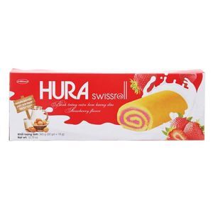 Bánh trứng cuộn kem hương dâu Hura Swissroll hộp 360g