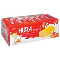 Bánh trứng cuộn kem hương dâu Hura Swissroll hộp 360g (20 cái)