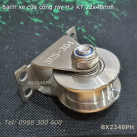 Bánh xe cửa cổng lùa inox 304 ray H 16mm, tải trọng 200kg, KT 22x48mm - BX2248PH