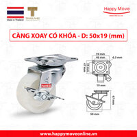 Bánh xe đẩy nylon tải nhẹ càng xoay khóa - 50-65-75mm - Happy Move Thái Lan - 50mm