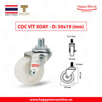 Bánh xe đẩy nylon tải nhẹ cọc vít xoay 360 độ - 50-65-75mm - Happy Move Thái Lan - 50mm