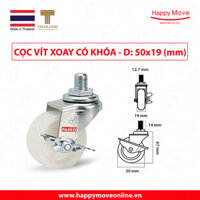 Bánh xe đẩy nylon tải nhẹ cọc vít xoay khóa - 50-65-75mm - Happy Move Thái Lan - 50mm