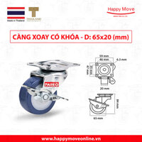 Bánh xe đẩy PU tải nhẹ càng xoay khóa - 50-65-75mm - Happy Move Thái Lan - 65mm