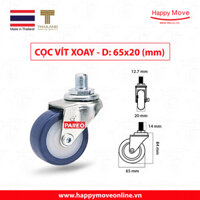 Bánh xe đẩy PU tải nhẹ cọc vít xoay 360 độ - 50-65-75mm - Happy Move Thái Lan - 65mm
