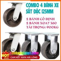 Bánh xe Sắt đẩy hàng 125mm- Combo 4 bánh - Tải trọng 900kg -2 bánh xoay 360 2 bánh cố định - SẴN KHO