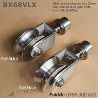 Bánh xe xoay 360, có giảm chấn, inox 304, KT 28x68mm chạy V và ray tròn 22mm, tải 480kg - BX68ULX