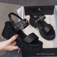 Bánh Xốp thường ngày dây xích kim loại phong cách Hàn Quốc mẫu mới mùa hè 2024 cho nữ đế xuồng đế dày