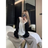 【BANKO】Bộ đồ thường ngày Áo Vest trắng nữ + Áo khoác dài tay mỏng + Quần cạp cao sọc (Mua riêng)