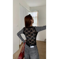 【BANKO】Phiên bản Hàn Quốc Áo thun dài tay sọc đen mỏng vừa vặn dành cho nữ