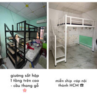 [BAO BỀN] miễn ship ráp - giường 1 tầng sắt hộp vuông 4x8 - cầu thanh ốp gỗ - miễn ship HCM