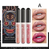 Bao bì đơn giản hào phóng] Bộ ba mảnh Diamond Lip Gloss Non-Stick Cup Lipstick Shiny Purple Black Lip Gloss Set Non-Fade 2.24G