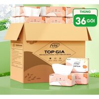 BAO BÌ MỚI) Giấy ăn rút Top Gia Sắc Hạ thùng 36 gói, khăn giấy rút cao cấp 4 lớp dập vân 4D dày dặn