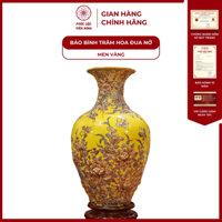 Bảo Bình Trăm Hoa Đua Nở Men Vàng Vẽ Vàng Gốm Sứ Bát Tràng - Phúc Lộc Viên Minh