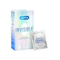 Bao cao su Durex Invisible Extra Thin Extra Sensitive 10 bao  hộp - Thiết kế Siêu mỏng vô hình 52mm tăng Cảm giác như thật từ Bao cao su Durex CAO CẤP