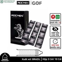 Bao cao su gai kéo dài thời gian gai Rocmen đen Long Shock 4 in 1 Hộp 12C – GoF
