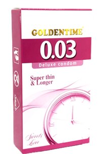 Bao cao su Goldentime siêu mỏng 0.03 kéo dài thời gian (hộp 12c)