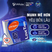 Bao Cao Su Kéo Dài Thời Gian LifeStyles Love Time Thiết kế Ôm Sát Nhiều Gel 100 Không Rách Bao - Hộp 3 bao