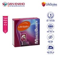 Bao cao su LifeStyles Mixed Berry Hương dâu 3 loại làm từ cao su thiên nhiên cao cấp 3 bao Hộp - Xuất xứ Úc Hàng Chính Hãng
