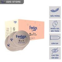 Bao cao su nam Feelex 2 in 1 gân gai hương dâu nhiều gel bôi trơn - Hộp 10 bcs - Premium