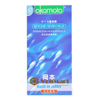 Bao cao su Okamoto Beyond Seven 12 cái, siêu mỏng chỉ 0.04 mm, size to 54mm, diệt tinh trùng tránh thai