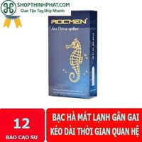 Bao cao su Rocmen Xanh Bạc hà gân gai hộp 12 bcs