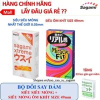 [BAO CAO SU SAGAMI] Bộ đôi CHÂN THẬT 10 bao cao su siêu siêu mỏng SAGAMI Super Thin + 10 BCS Miracle Fit size 49mm *