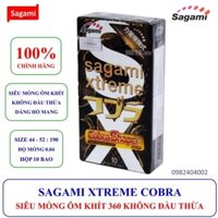 [BAO CAO SU SAGAMI] Hộp 10 Bao cao su siêu mỏng nhất thế giới Sagami Xtreme Cobra Shape ôm khít không núm thừa size 49