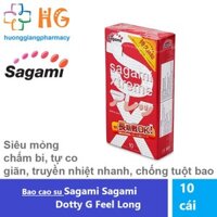 Bao cao su Sagami Sagami Dotty G Feel Long - Siêu mỏng, chấm bi, không mùi, truyền nhiệt nhanh, tự co giãn (Hộp 10 Cái)