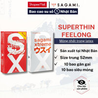 Bao cao su Sagami Super Thin (hộp 10) + Bao cao su kéo dài thời gian quan hệ Sagami Fee Long (hộp 10)