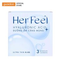 Bao Cao Su Siêu Mỏng Her Feel HA Dưỡng Ẩm Ultra Thin 0.03mm - Hộp 3 Cái