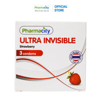 Bao cao su siêu mỏng Pharmacity Ultra Invisible Hộp 3 cái - Dâu strawberry