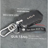 Bao da bọc ốp chìa khoá xe ô tô Kia Morning GT-Line và X-Line 3 nút bấm cạnh da bò thật KIA 010 3 nut nguồn