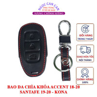 Bao da chìa khóa Hyundai Accent 2018-2020, Santafe 2019-2020, KONA màu đen chỉ đỏ tặng kèm móc