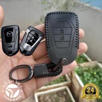 Bao da chìa khoá Mazda BT50, BT-50 all new 2021 2023 da thật bảo hành 2 năm - đen chỉ đen, đen chỉ đen