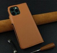 Bao da cho điện thoại 12 pro max, 13 pro max handmade dạng ví da bò thật - Nâu bò - iPhone 12 pro max
