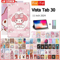 Bao Da Cho iTel Vista Tab 30 11 inch 2024 Smart Stand Case Trẻ Em Hoạt Hình Dễ Thương Giai Điệu Crayon Shin-chan LABU Kuromi Dâu Gấu Shin-chan Da PU Trắng Tuyết Hồng Vỏ