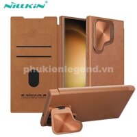 Bao da cho SamSung Galaxy S24 Plus chính hãng Nillkin Qin Prop Leather có ngăn cài thẻ ATM, thẻ chung cư, chống sốc, có nắp đậy camera sau và chân chống