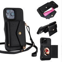 Bao Da Cho Xiaomi Redmi K70 Pro K70e K50 Pro K40s K30 Ốp Lưng Có Dây Đeo Ngang Khe Cắm Thẻ, Gương Mini Bên Trong