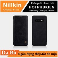 Bao Da Da Bò Cho Samsung Galaxy S10 Plus hiệu Nillkin Qin Có Ngăn Đựng Thẻ - Hàng Chính Hãng