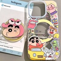 Bao da đầu cá sấu Shin-chan có giá đỡ từ tính tương thích với iPhone 16 Pro Max, ốp điện thoại từ tính mới chống rơi, 15 mờ, 13 chống sốc, lỗ lớn 12, ốp mềm 11, Niche X XR Xs Max 12 Pro YJAE