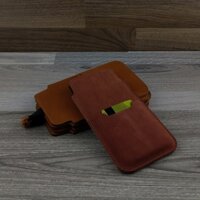 bao da dây rút Iphone 7 plus / 8 plus da bò nubuck màu đỏ gạch