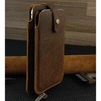 Bao da để 2 điện thoại cho Iphone 12 pro max, 13 pro max, 14 pro max da bò thật - Nâu,6.7 &amp; 5.8 inches